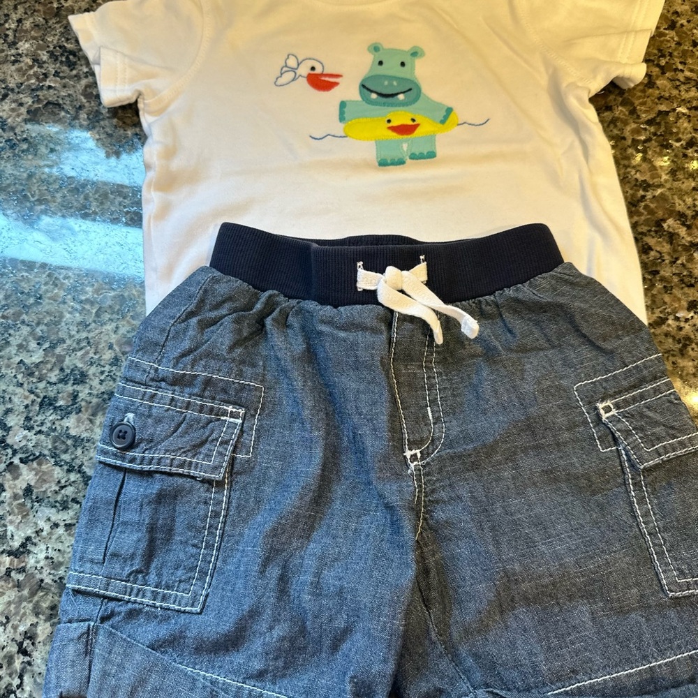 Gymboree White and Blue Hippo Tee